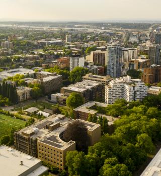 Aerial view of Portland State and Portland.