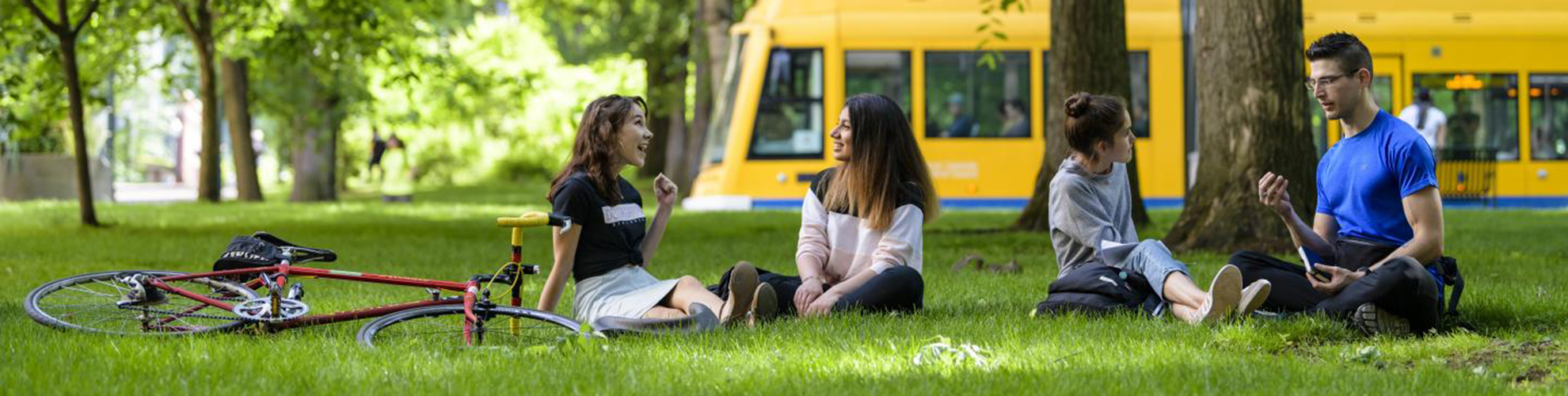 PSU students socializing in the Park Blocks