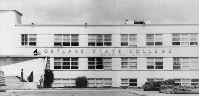 Students change the name of the building to Portland State College in anticipation of the institution's future, even though its official name upon moving to Portland in 1952 would be Portland State Extension Cente